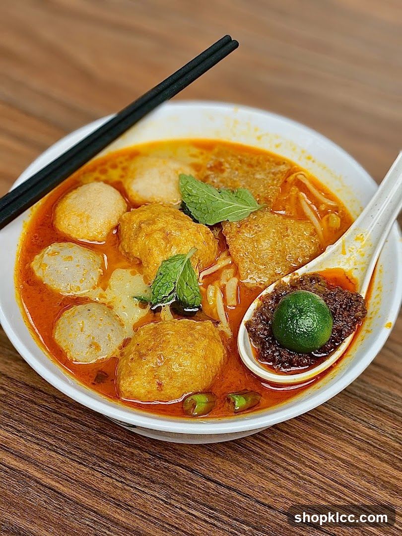 Spicy Noodle Soup with Fish Balls and Lime