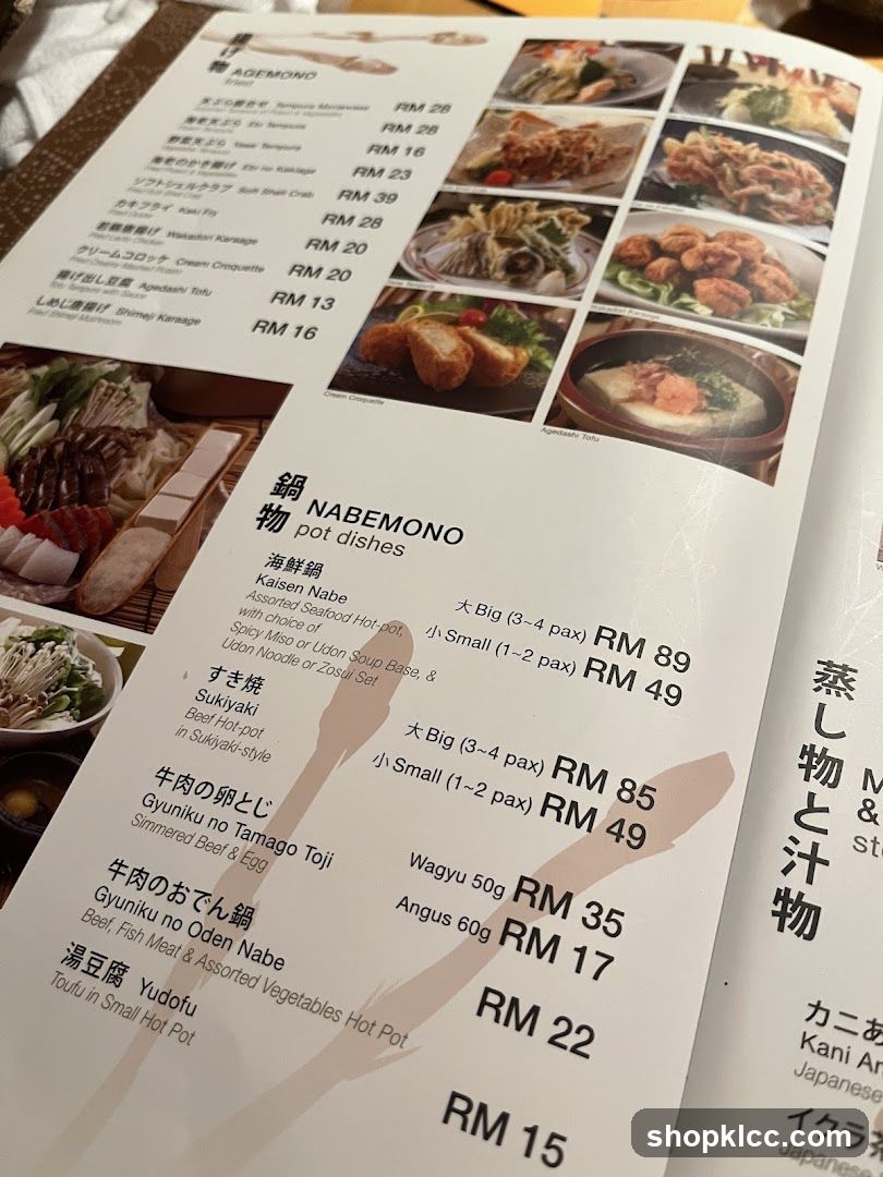 Japanese Pot Dish Menu