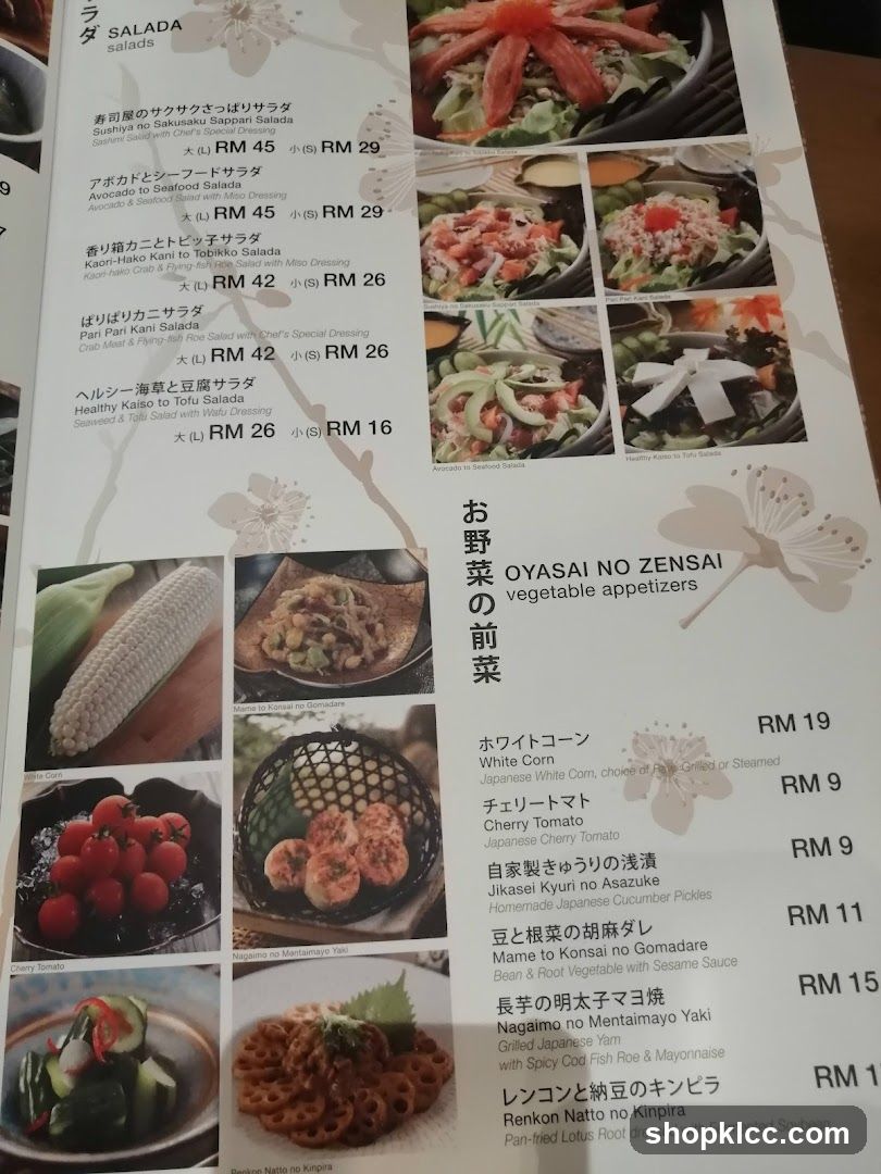 Japanese Salad and Appetizer Menu