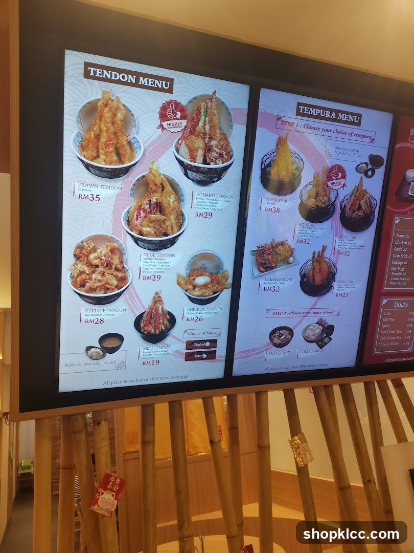 Tendon and Tempura Menu Display