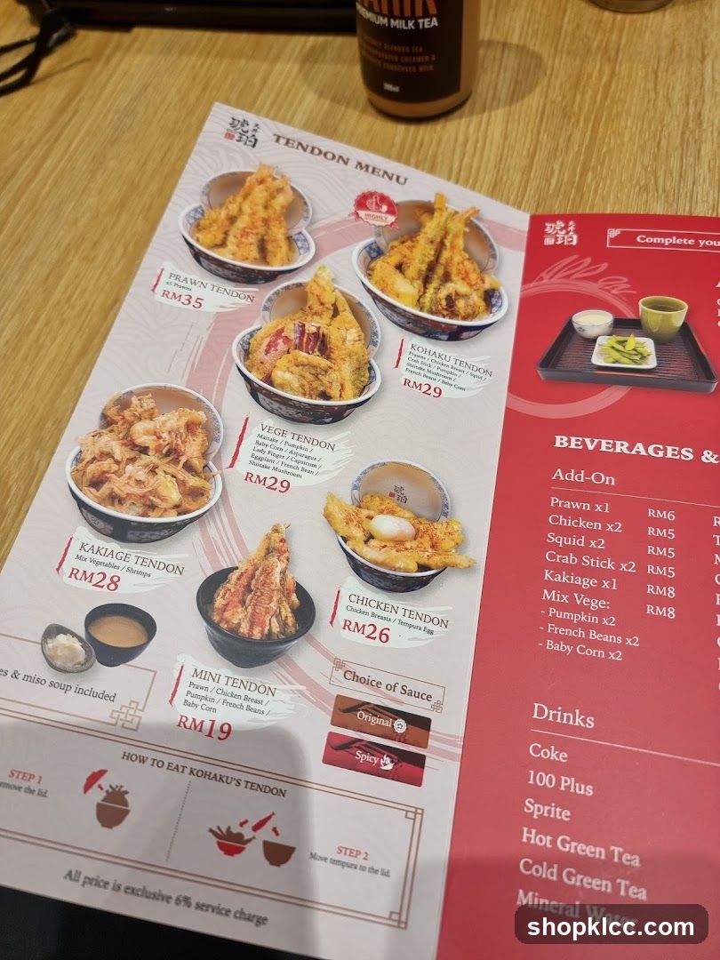 Tendon Menu & Beverage List