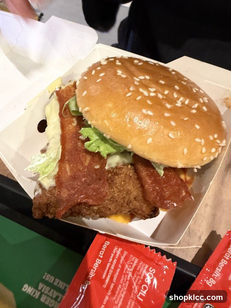 Burger with Bacon and Fried Chicken