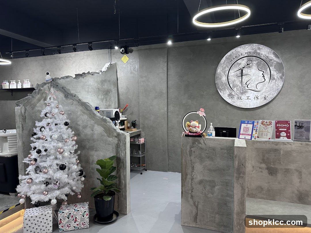 Interior of a hair studio with Christmas decor