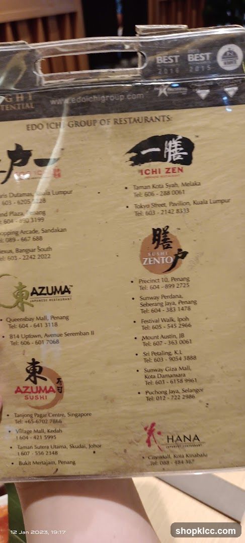 Edo Ich Group of Restaurants Menu