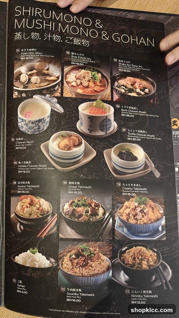 Shirumono & Mushimono & Gohan Menu