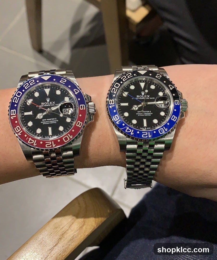 Rolex Submariner and GMT Master on Wrist