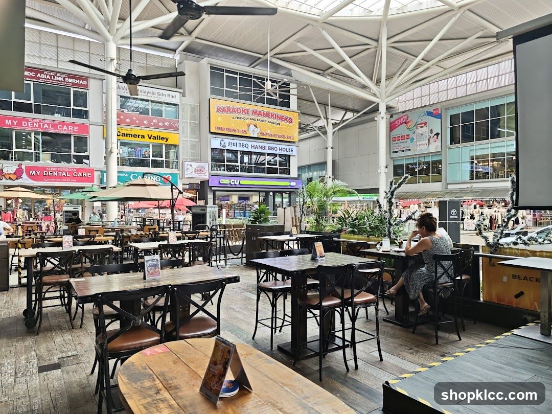 Outdoor Seating Area with Shops