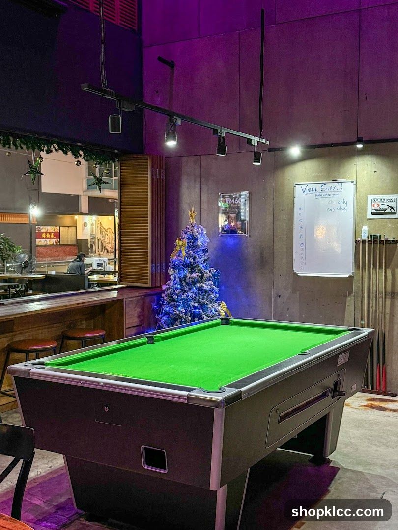 Pool Table and Christmas Tree