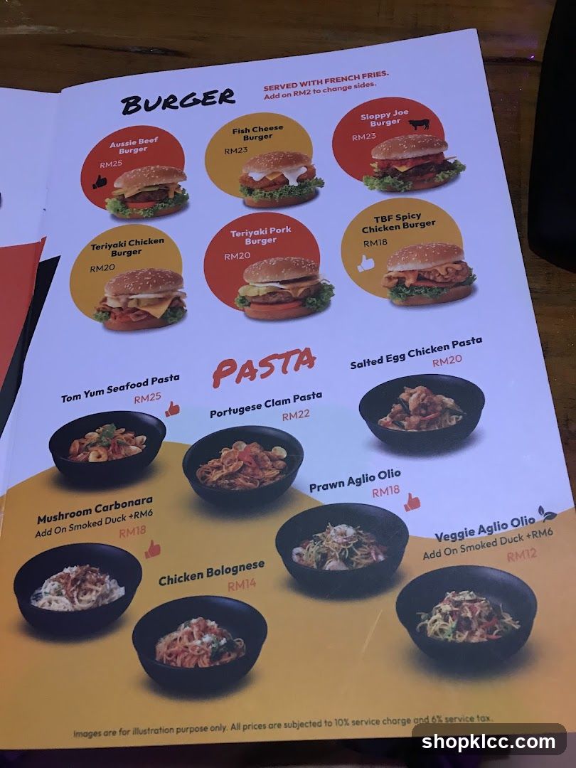 Burger and Pasta Menu