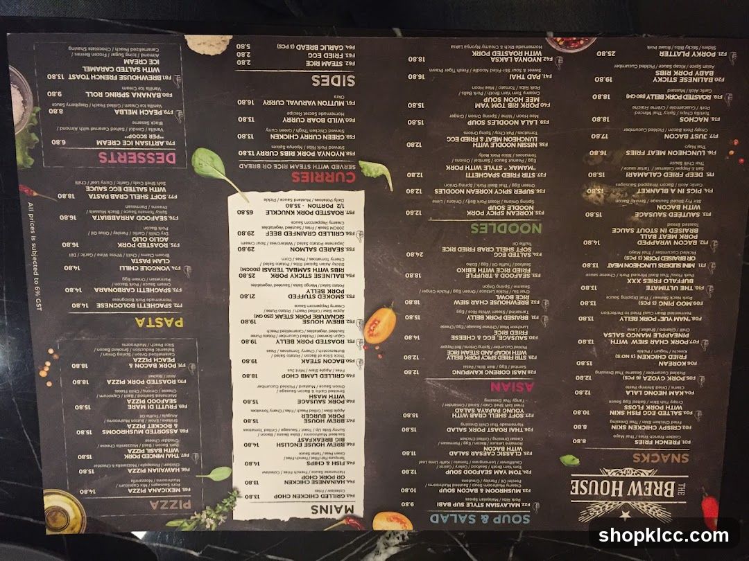 The Brew House Menu
