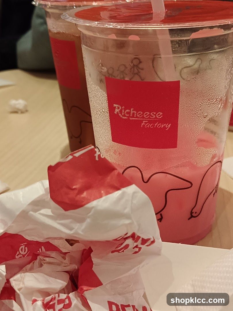 Richeese Factory Drink and Wrappers
