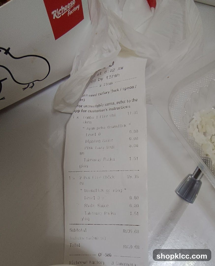 Receipt and Food Container