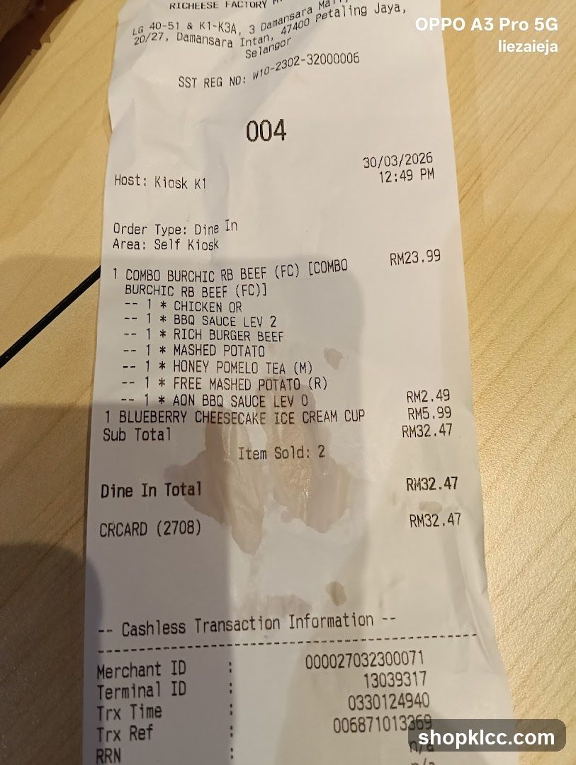 Receipt from Kiosk K1