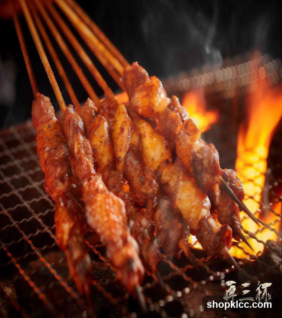 Grilled Skewers on Fire Grill
