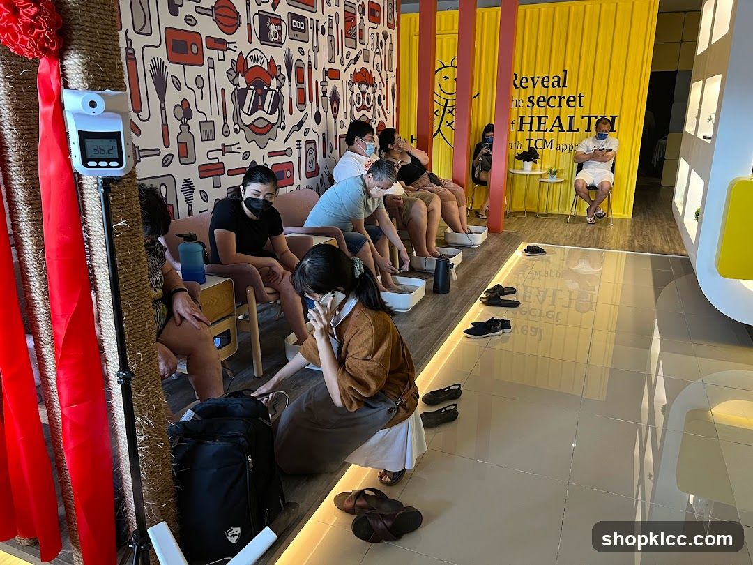 Interior of a wellness or spa center with foot soaking area