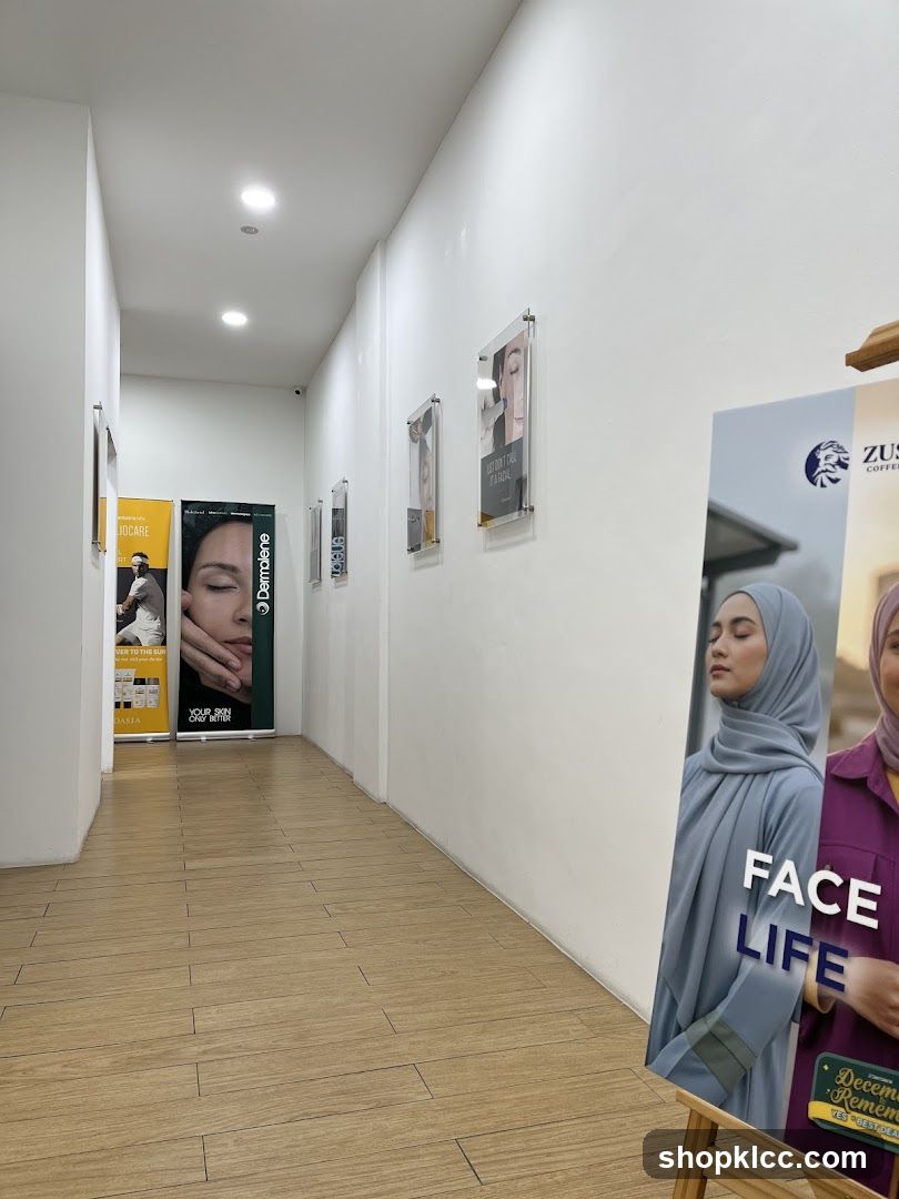 Interior hallway with promotional banners