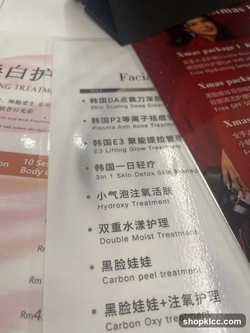 Beauty Treatment Menu Display