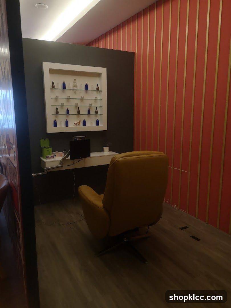 Interior Room with Yellow Chair and Display Shelf