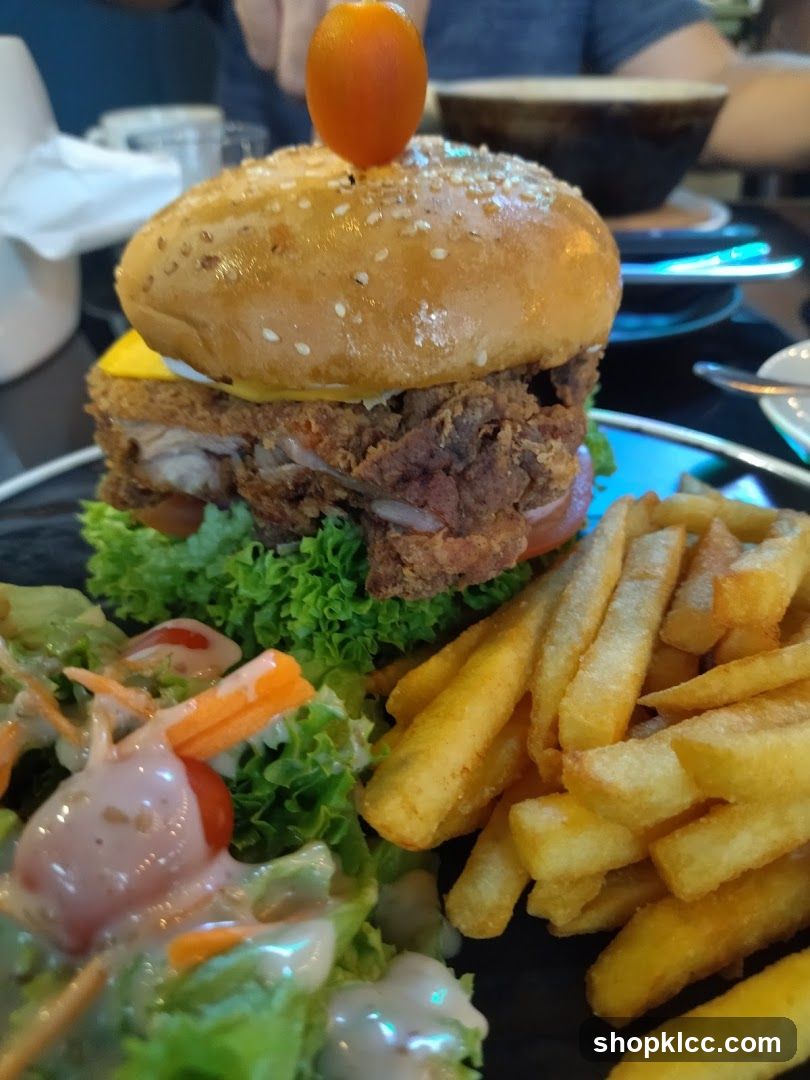 Fried Chicken Burger with Fries and Salad