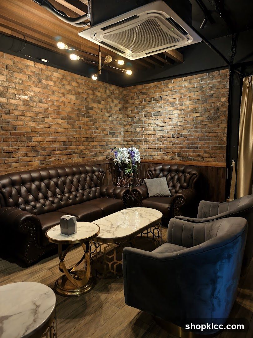 Interior Lounge with Brick Walls and Leather Seating