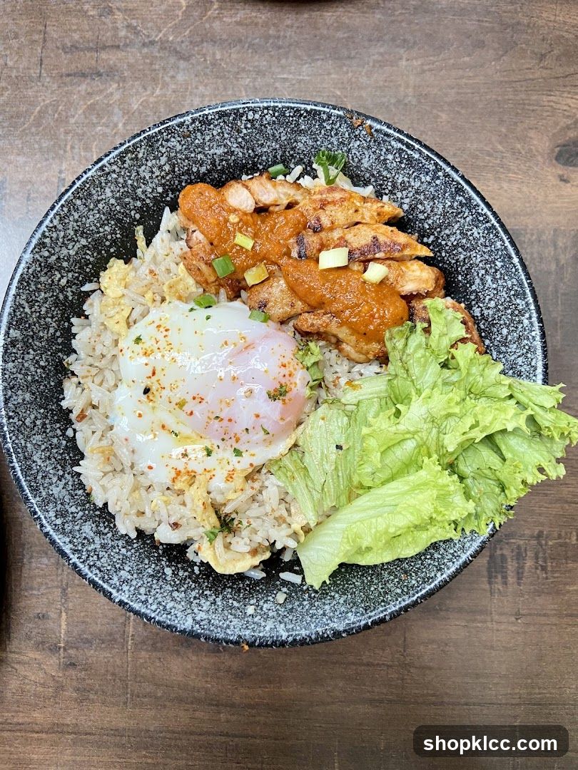Bowl of Fried Rice with Chicken and Egg