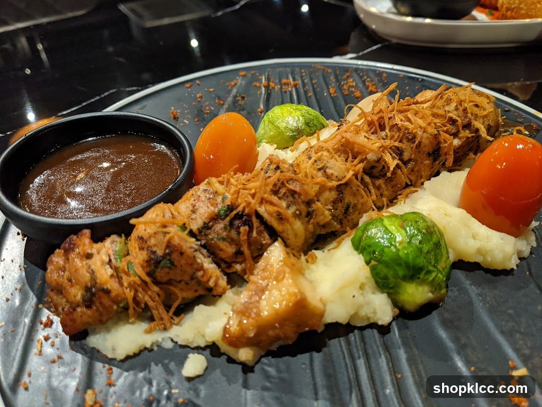 Grilled Meat with Mashed Potatoes and Brussels Sprouts