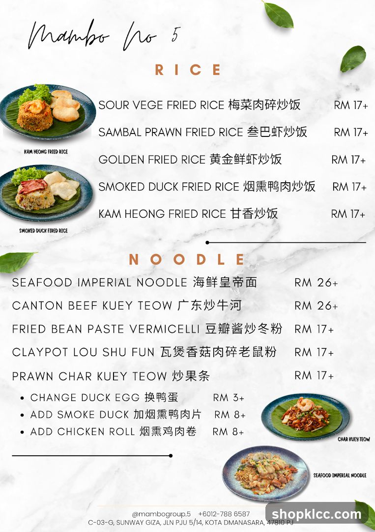 Mambo No 5 Menu