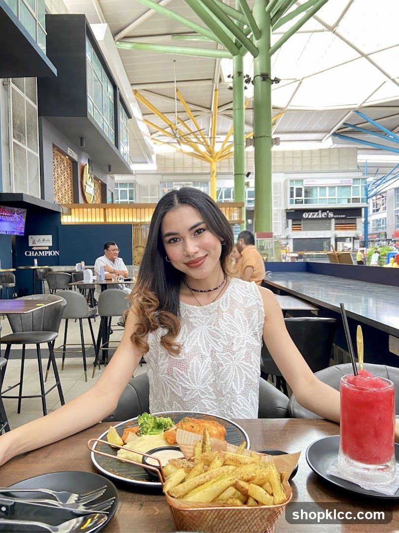 Dining at an open-air food court