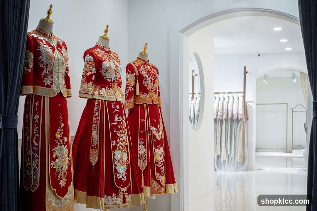 Red Embroidered Gown Display