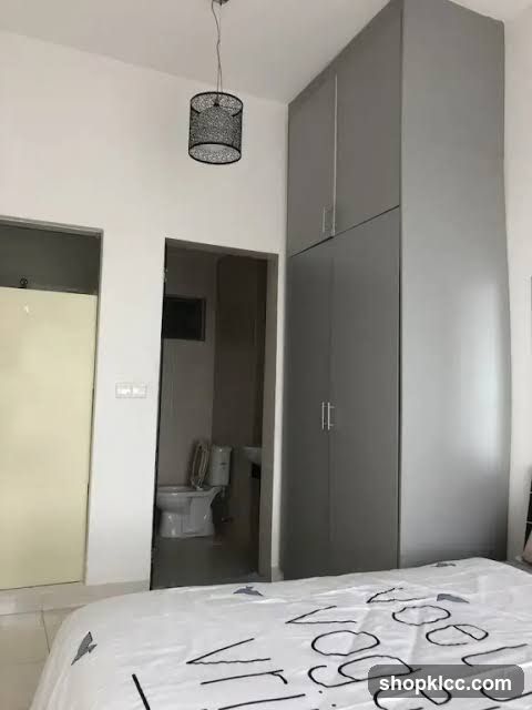 Bedroom Interior with Wardrobe and Bathroom View
