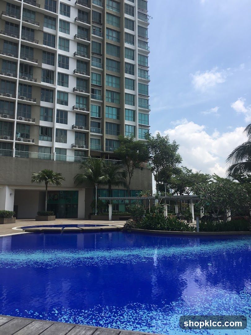 Poolside View of High-Rise Building