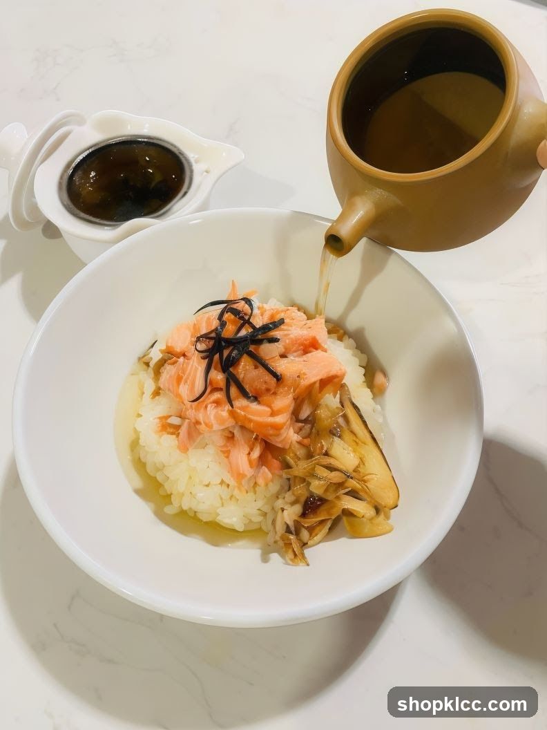 Salmon Rice Bowl with Soy Sauce and Tea