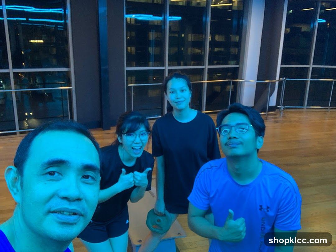 Group selfie in gym