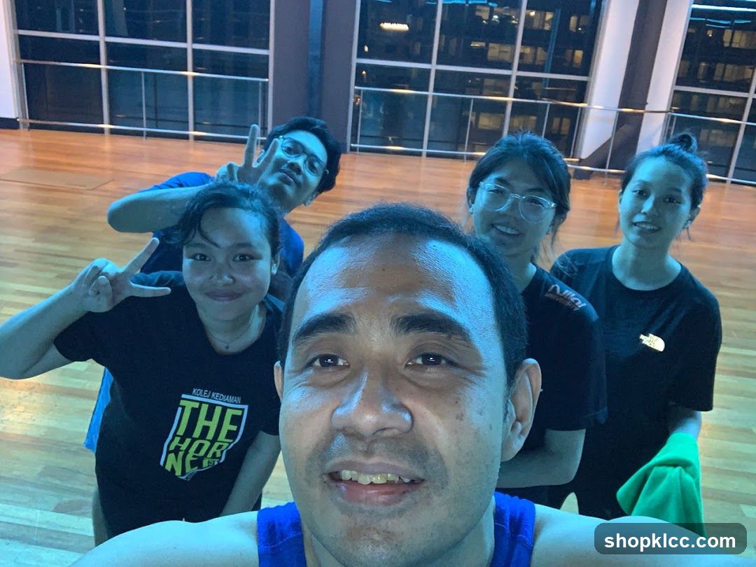 Group selfie in dance studio