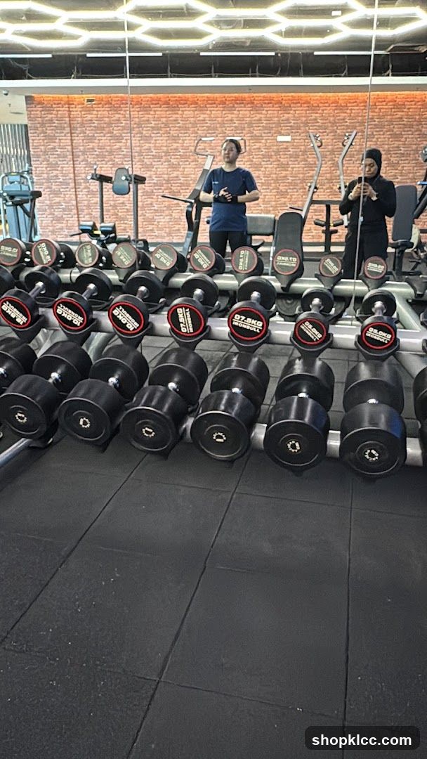 Gym Interior with Dumbbells and Mirrors