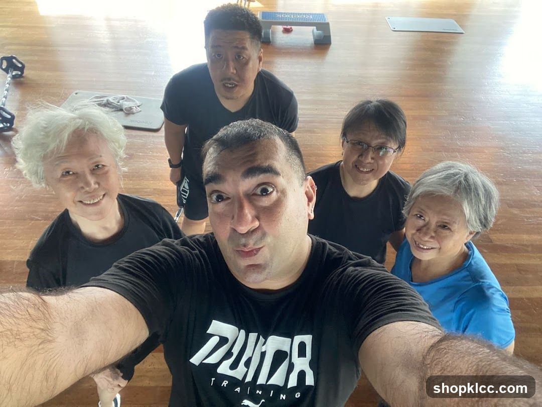 Group selfie in gym