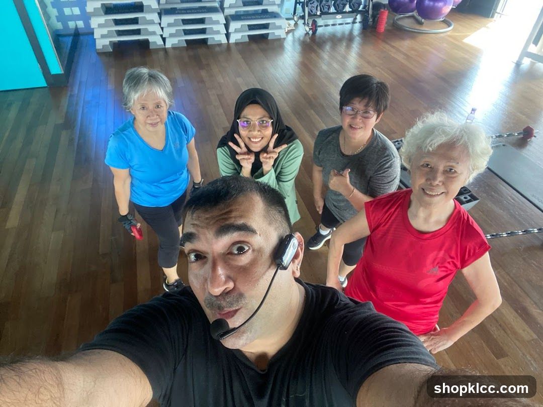 Gym selfie with instructor and class members