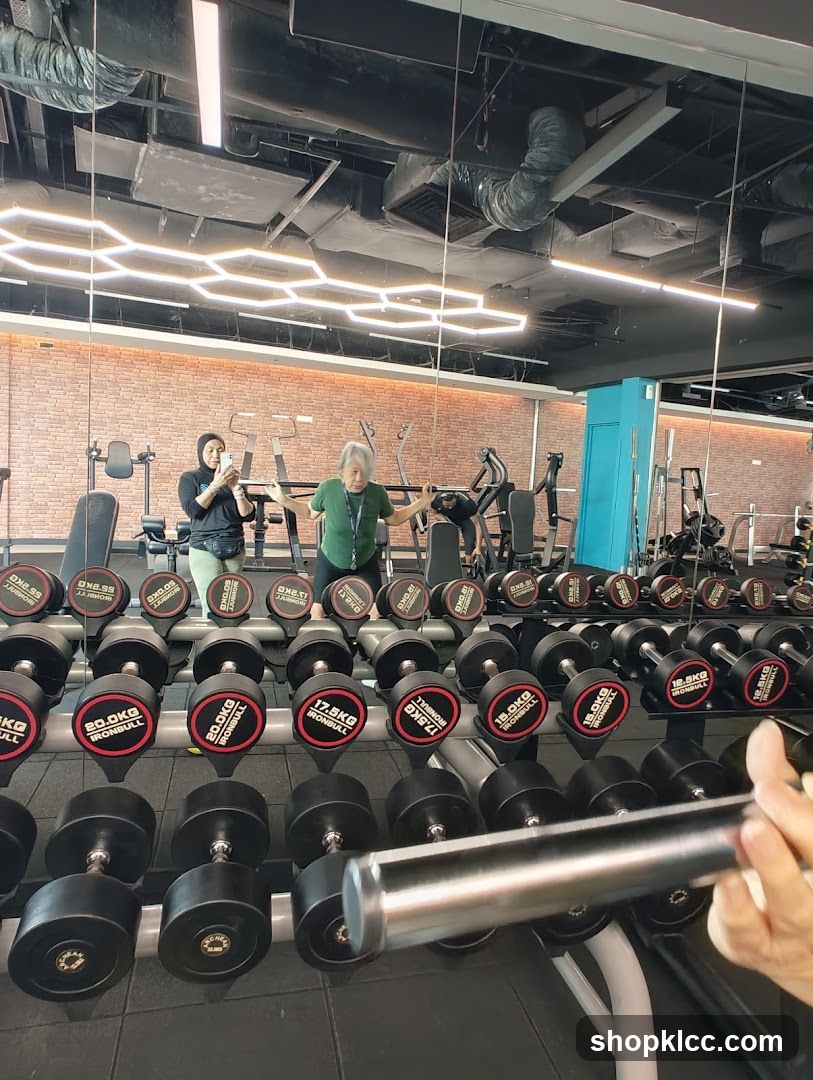 Gym Interior with Dumbbells and Mirrors