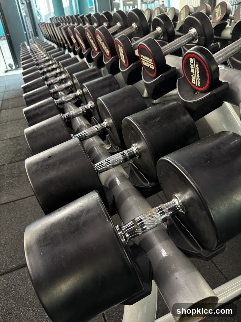 Dumbbells on rack