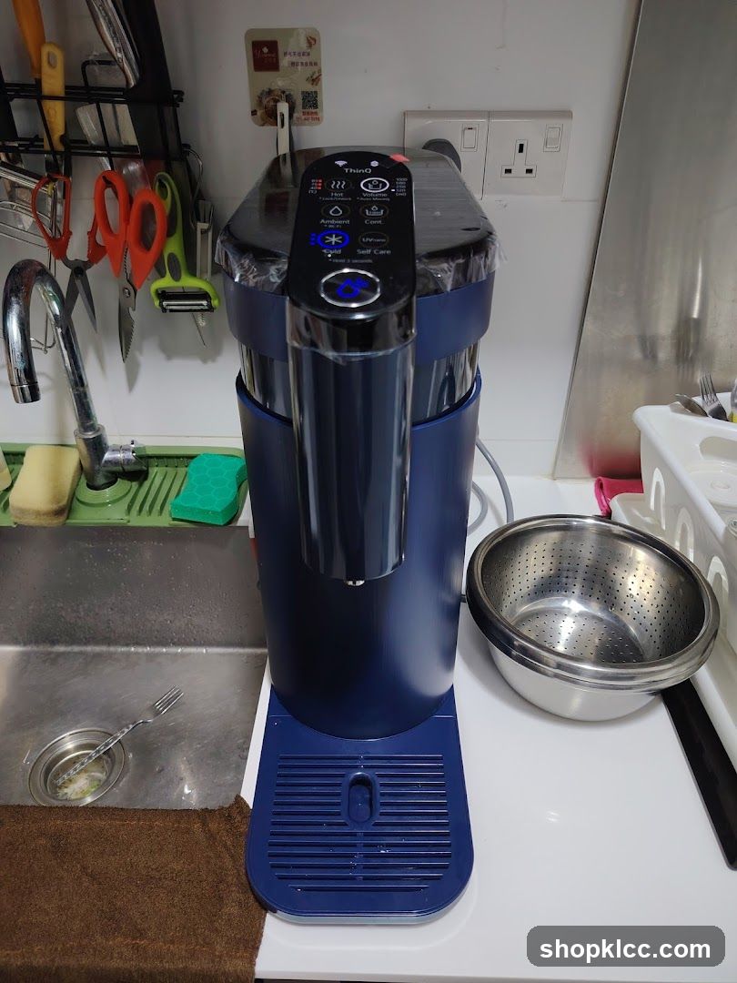 Blue Water Purifier on Kitchen Counter