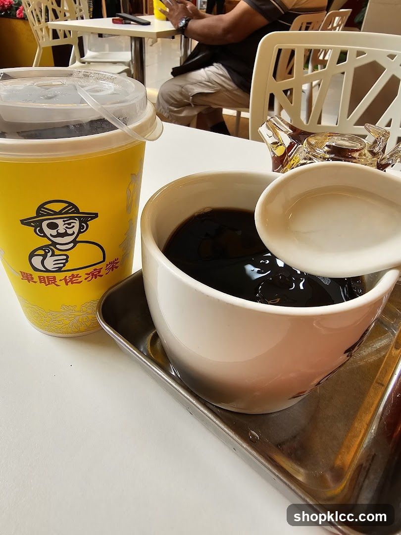 Bowl of black dessert with iced tea