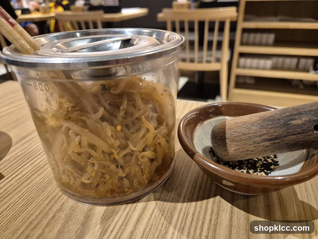 Dish with bean sprouts and sesame seeds