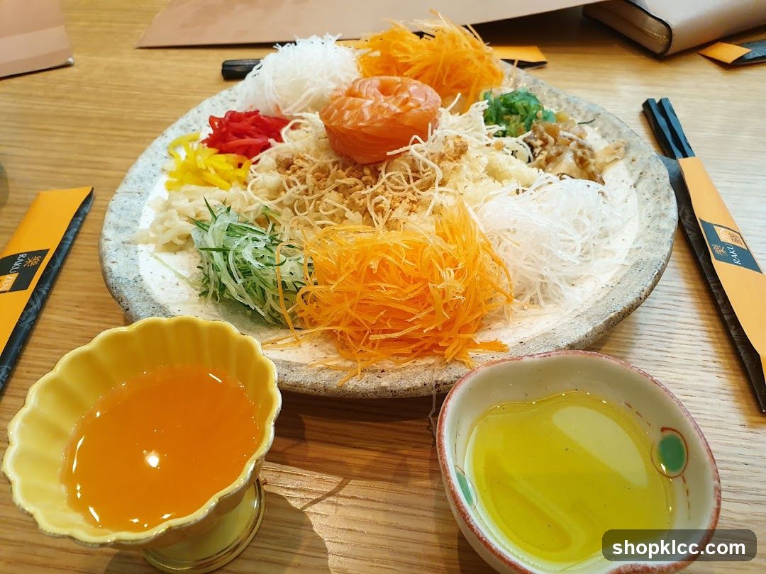 Yakisoba with toppings and dipping sauces
