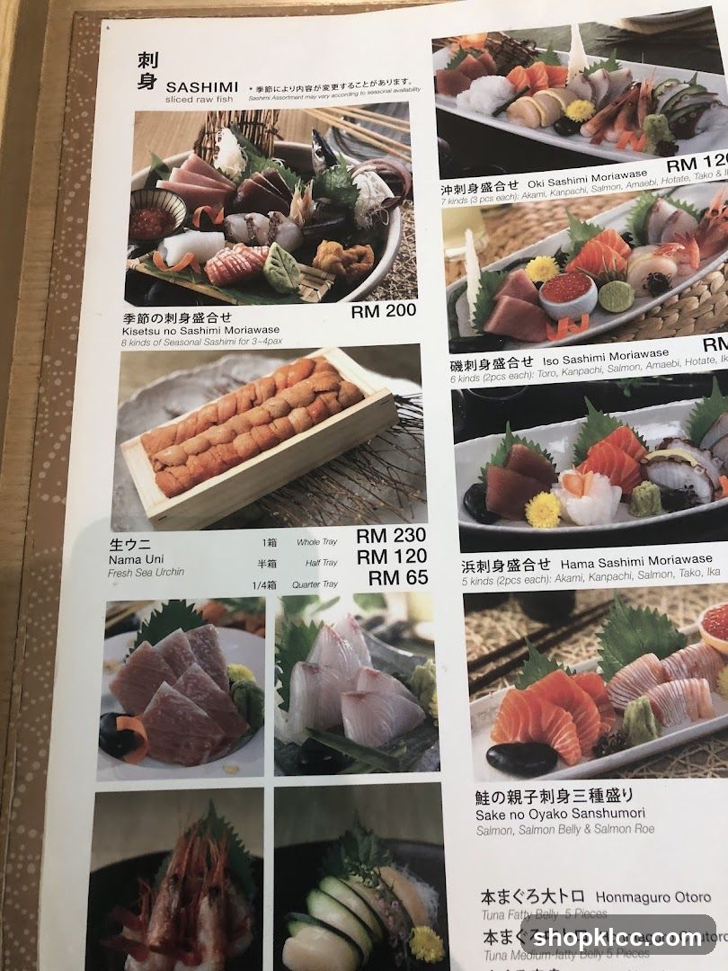 Sashimi Menu
