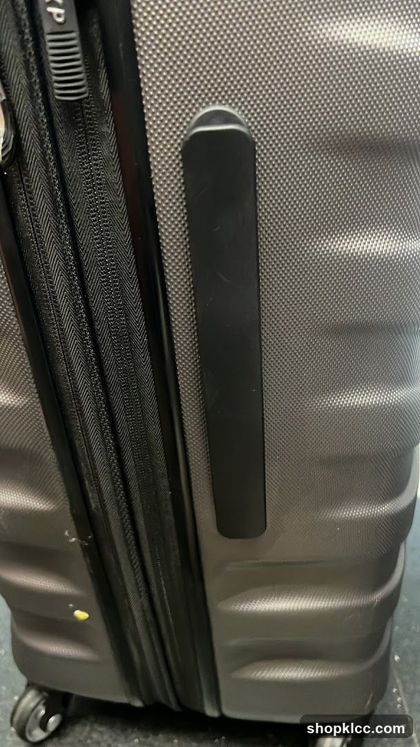 Close-up of a gray suitcase