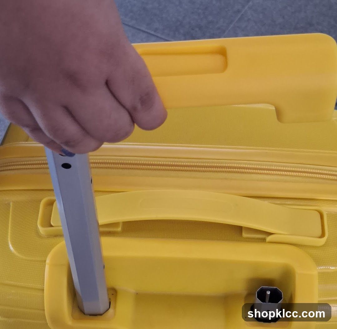 Hand holding a suitcase handle