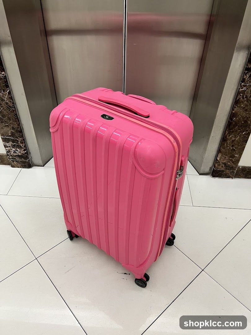 Pink Suitcase in Elevator