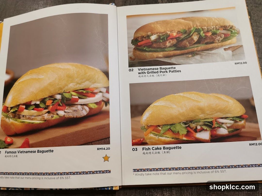 Vietnamese Baguette Menu