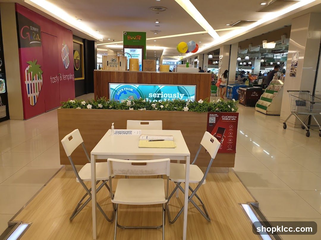 Indoor seating area with promotional displays