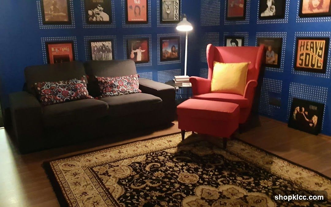 Living room with music memorabilia